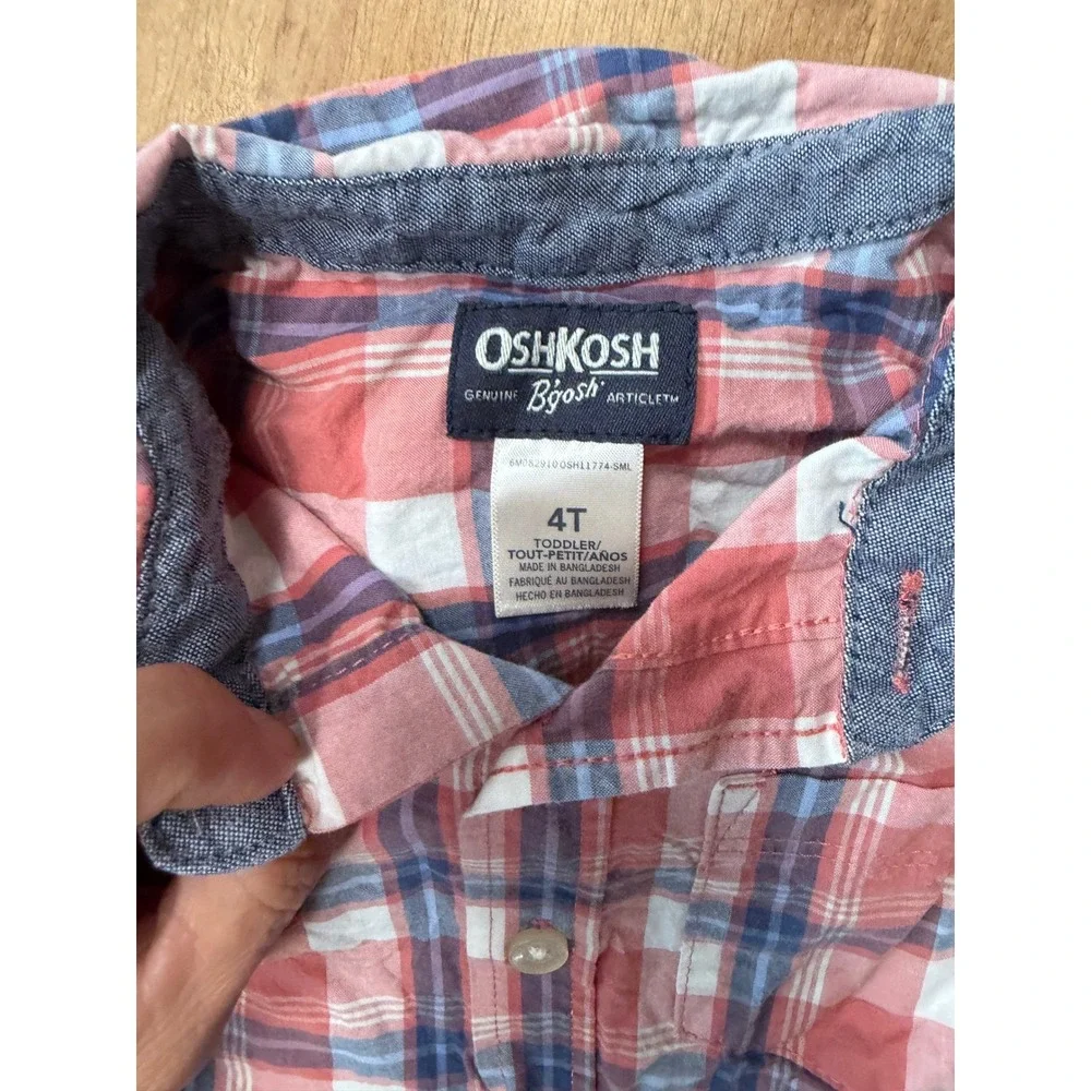 OshKosh Bgosh Toddler Boys Red Blue Plaid Long Sleeve Button Down Shirt 4T